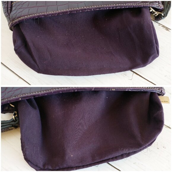 Faux Leather Wristlet Purple Crocodile Embossed Zip Top Purse Makeup Bag Clutch - Picture 8 of 10